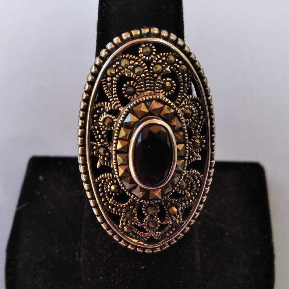 Vintage 925 Sterling Silver and Marcasite Ring